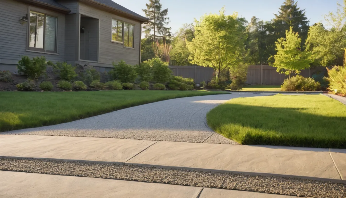 A newly poured concrete driveway leading to a brick home near Sandy Springs